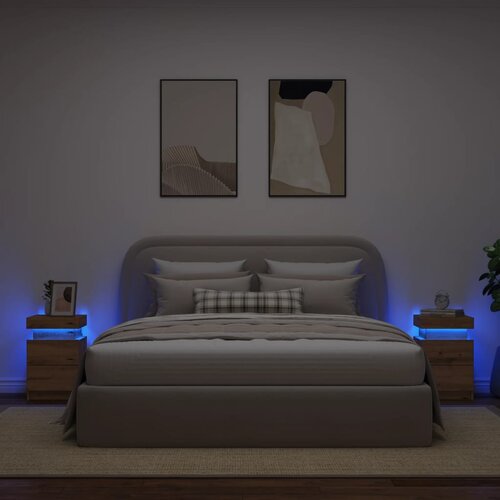 VidaXL Noćni ormarići 2 kom s LED boja hrasta 40x30x40 cm drveni Slike
