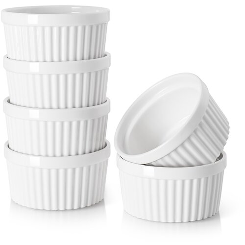 Dowan ramekini 118 ml - Ramekini za crème brûlée iz porcelana, ramekini odporni na pečico, klasični stil ramekinov za soufflé, ramekin sklede, set 6, bela, (21635379) Cene
