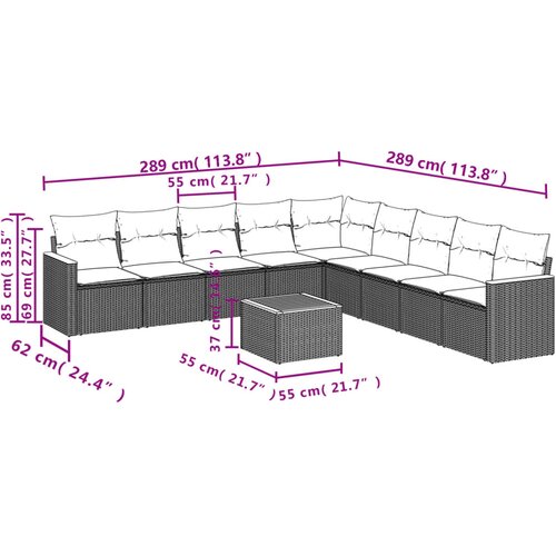  10-dijelni set vrtnih sofa s jastucima crni od poliratana Crna 62 x 62 x 69 cm Slike