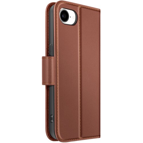 AVIZAR Premium usnjena torbica za iPhone 17e s predalom in stojalom, Rjava, (5000274027) Cene