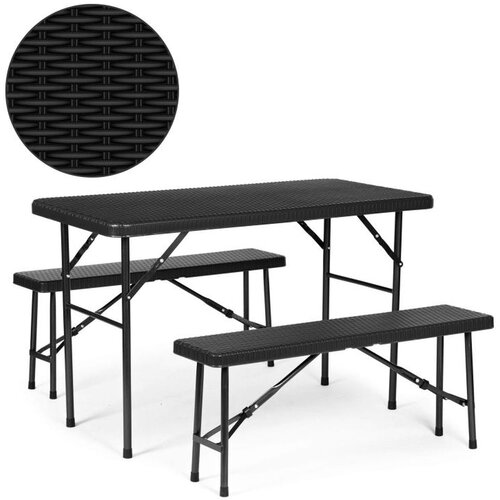  Vrtni set stol + 2 klupe, 120 cm, Crna Cene