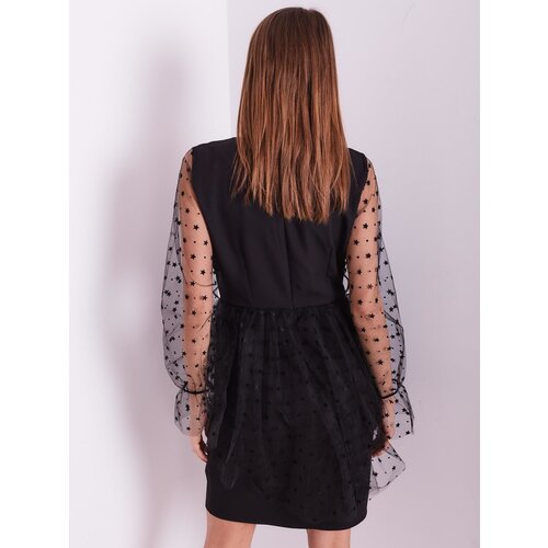Fashion Hunters Black elegant dress with tulle sleeves Slike