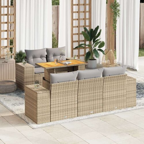 VidaXL 6-dijelni set vrtnih sofa s jastucima bež od poliratana Slike