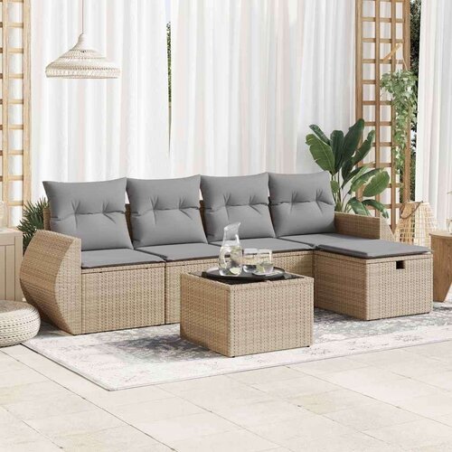 VidaXL 6-dijelni set vrtnih sofa s jastucima bež od poliratana Slike