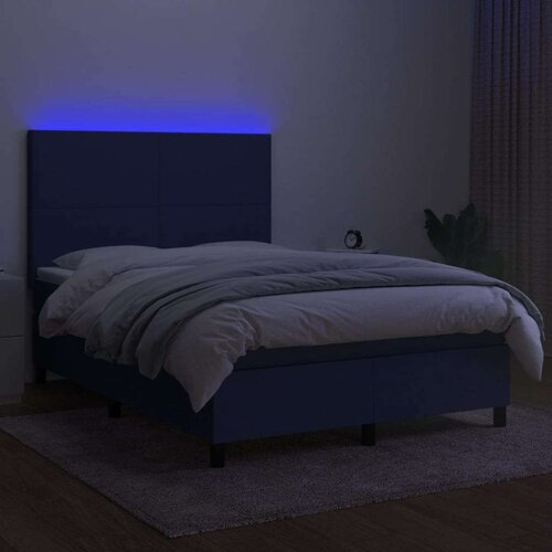  Box spring s madracem LED plavi 140x200 cm od tkanine Slike
