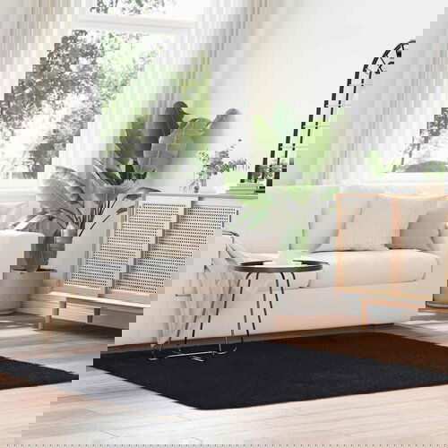 VidaXL Čupavi tepih s visokim vlaknima crni 160x160 cm poliester Slike