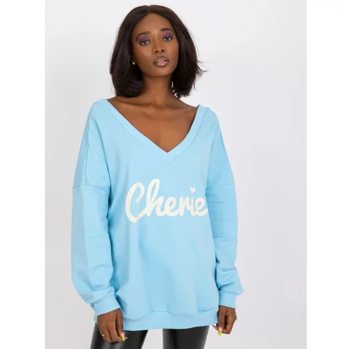 Fashion Hunters Light blue and white printed sweatshirt with a V-neck