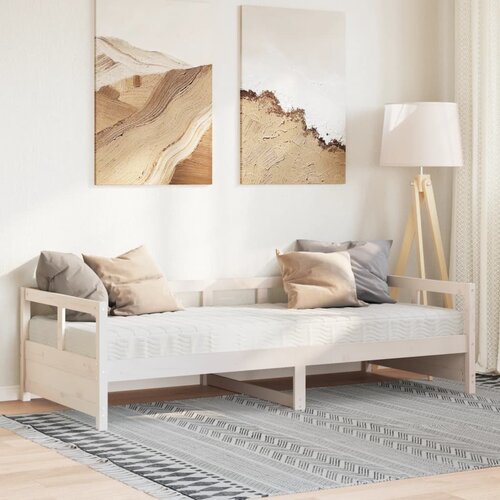 vidaXL Dnevna postelja z vzmetnico bela 90x200 cm trdna borovina Cene