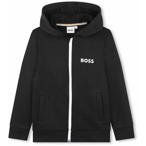 Boss Otroški pulover črna barva, s kapuco