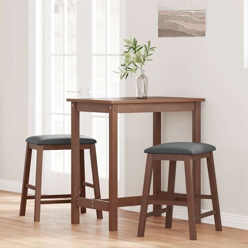 vidaXL Bar stoli z blazinami 2 kosa Brown Solid Wood Rubber Cene