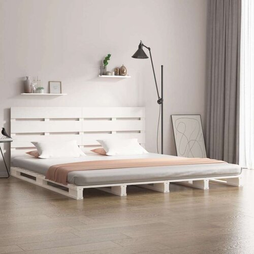  Posteljni okvir bel 180x200 cm trdna borovina 6FT Slike