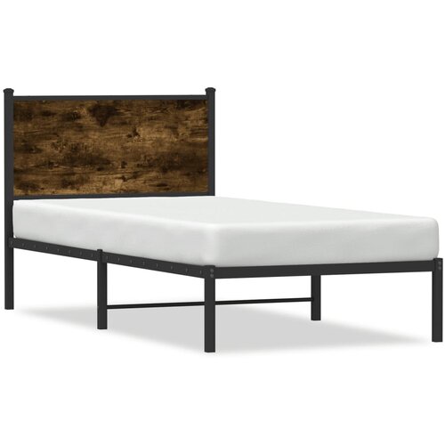 vidaXL Kovinski posteljni okvir z vzglavjem dimljeni hrast 75x190 cm Cene