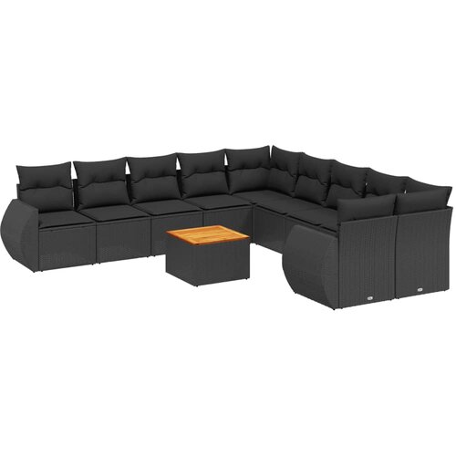  11-dijelni set vrtnih sofa od poliratana s jastucima crni Crna 70 x 62 x 69 cm Slike