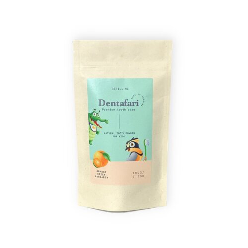 KIDS prah za pranje zubi za djecu - Naranča i zelena mandarina - Nadopuna 100g Slike