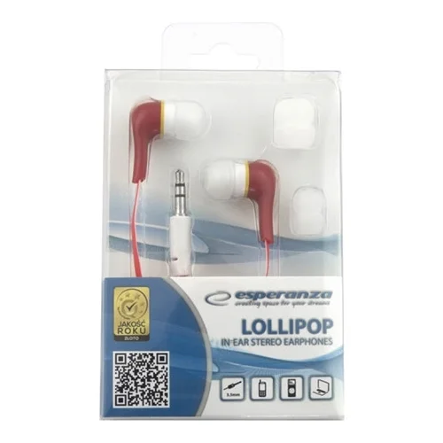  Slušalice ESPERANZA LOLLIPOP In-Ear, Noise dampening + Amplified BASS, red, EH146R