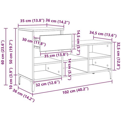 VidaXL Ormar za cipele s ladicama hrast artisan 102 x 36 x 60 cm Slike