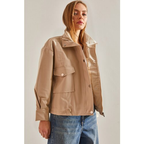 Bianco Lucci Women's Double Big Pocket Leather Jacket Slike