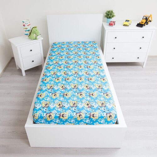 Jerry Fabrics Modra napenjalna bombažna otro&amp;scaron;ka rjuha 90x200 cm Sponge Bob &amp;quot;Blue&amp;quot; &amp;ndash; Slike