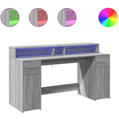 Maison Chic Pisalna miza - pisarni&amp;scaron;ka miza - Računalni&amp;scaron;ka miza z LED lučkami siva sonoma 160x55x91 cm inž. les, (21785574) Slike