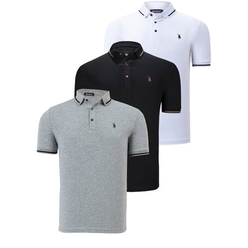 Dewberry TRIPLE SET T8586 MEN&amp;#039;S T-SHIRT-BLACK-WHITE-GREY Slike