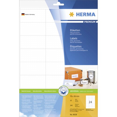 Herma Labels 70x36 white matte 10 sheets DIN A4 240 Pcs. 8638 Cijene