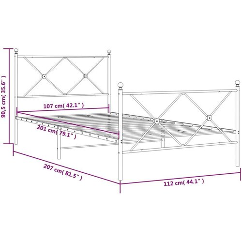 VidaXL Metalni okvir kreveta uzglavlje i podnožje crni 107x203 cm Slike