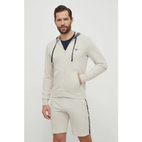 Emporio Armani Underwear Homewear dukserica boja: bež, s kapuljačom, s aplikacijom, 111784 4R571