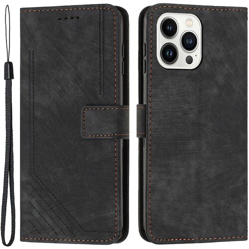 INORCO Za iPhone 14 Pro Max, etui s stojalom za telefon Skin-touch PU usnjena črtasta prevleka za denarnico, (22037054) Slike