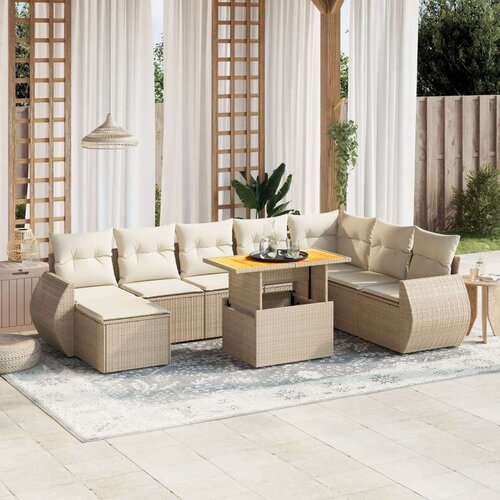 vidaXL 9-dijelni set vrtnih sofa s jastucima bež od poliratana Cijene