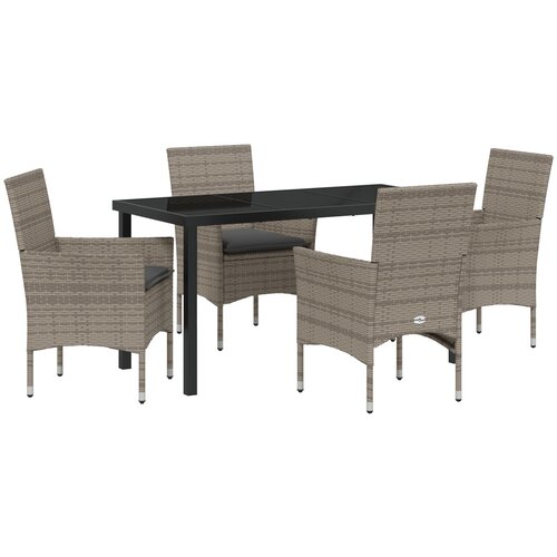 VidaXL 5-delna vrtnarska jedilna garnitura z blazinami Siva Poli Ratan, Vrtna miza Črna 140x80x73 cm Varnostno steklo Slike