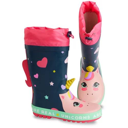 Denokids Heart Unicorn Girls' Navy Blue Pink Rain Boots