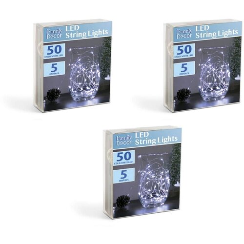 Family Christmas 3x 50 LED 5m božično - novoletne micro LED lučke na baterije 3 x AA hladno bele Slike