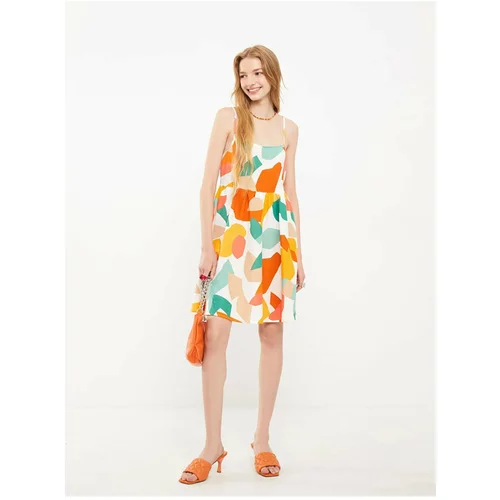 LC Waikiki Women's Ecru Dress by Your Fashion Style Square Collar, Printed Pattern with Straps.