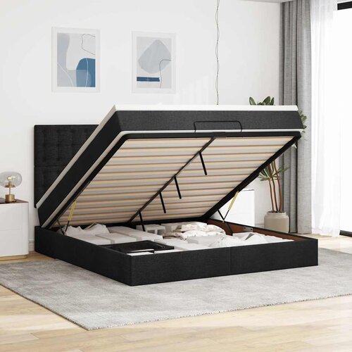  Otomanski krevet s madracem i LED crni 180x200cm od tkanine Slike