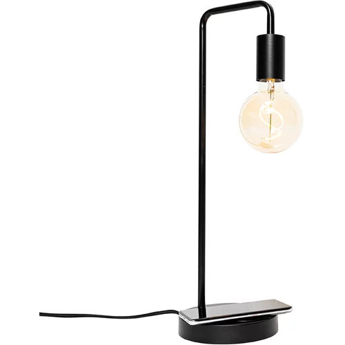 QAZQA Moderna črna namizna svetilka z brezžičnim polnjenjem - Facil
