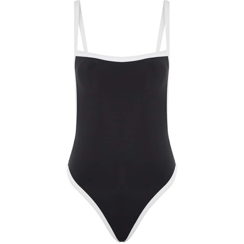 Trendyol black stripe detailed square collar swimsuit Slike