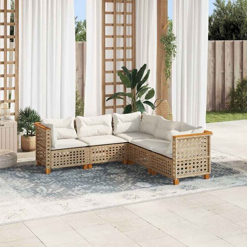  5-dijelni vrtni set sofa s jastucima bež od poliratana 63.5 x 63.5 x 62 cm Cene