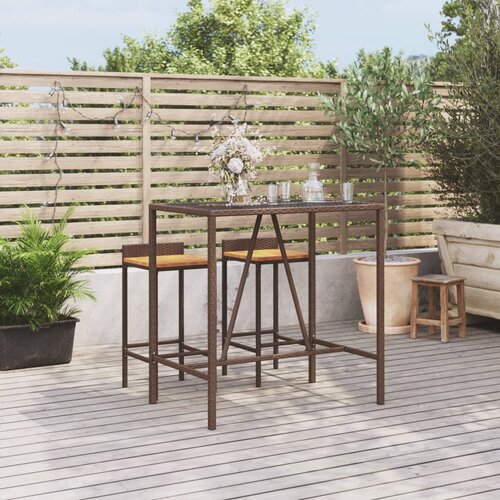 VidaXL Barska miza s stekleno plo&amp;scaron;čo rjava 110x70x110 cm poli ratan Slike
