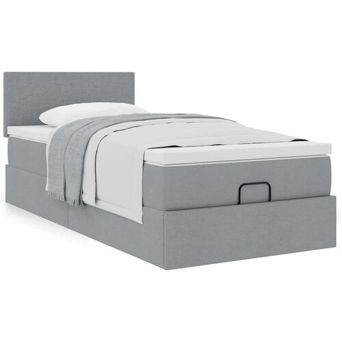 VidaXL Otomanski okvir kreveta s madraca svijetlosivi 90x190cm tkanine Slike