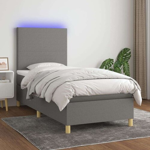  Box spring postelja z vzmetnico LED temno siva 100x200 cm blago, (20789216) Slike