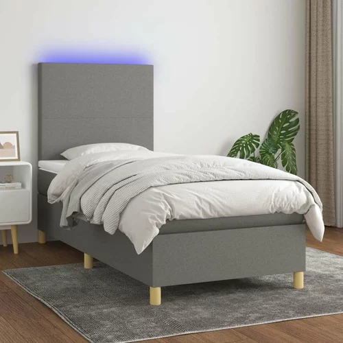  Box spring postelja z vzmetnico LED temno siva 100x200 cm blago, (20789216)