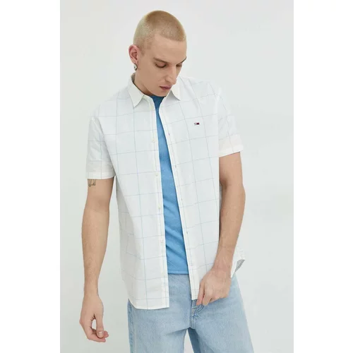 Tommy Jeans Bombažna srajca moška, bela barva