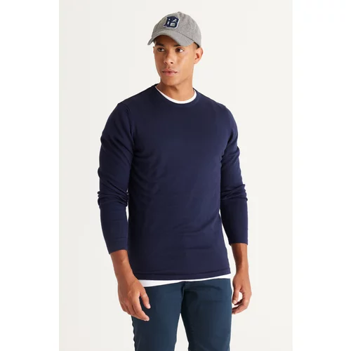 AC&Co / Altınyıldız Classics Men's Navy Blue Standard Fit Normal Cut Crew Neck Knitwear Sweater.