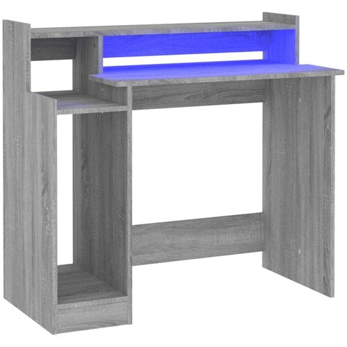 VidaXL radni stol s led svjetlima siva boja hrasta 97x45x90 cm drveni Slike