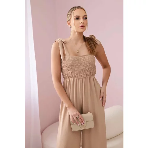 Kesi Strappy jumpsuit with ruffle top Camel
