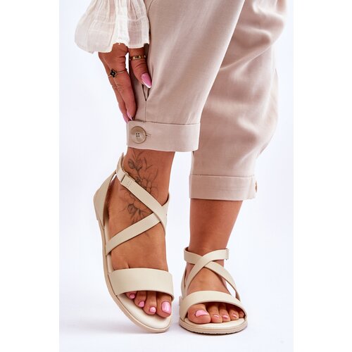 Big Star Leather Ankle Sandals LL274A161 Beige Cene