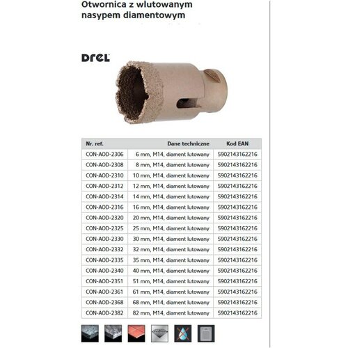 DREL M14 krona s 6 mm spajkanim diamantnim nasipom, (21108315) Slike