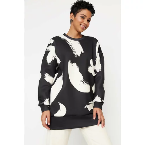 Trendyol Black Patterned Crewneck Scuba Knitted Sweatshirt