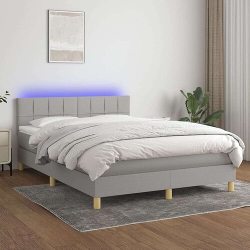  Krevet box spring s madracem LED svjetlosivi 140x200 cm tkanina Slike