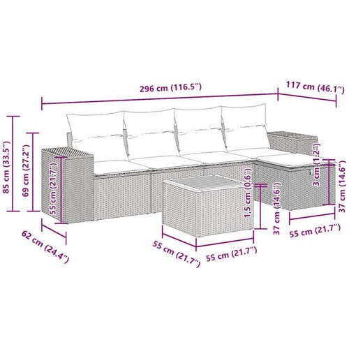 VidaXL 6-dijelni set vrtnih sofa s jastucima crni od poliratana Slike